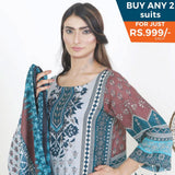 Three Star Printed Lawn 3 Pcs Un-Stitched Suit Vol 4 - 10-B, Women, 3Pcs Shalwar Suit, Al-Dawood Textiles, Chase Value