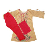 Girls Embroidered Masuri Suit 3 Pcs - Golden, Kids, Girls Sets And Suits, Chase Value, Chase Value