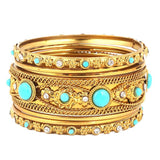 Women's Fancy Bangles 7 Pcs - Golden - Blue - test-store-for-chase-value