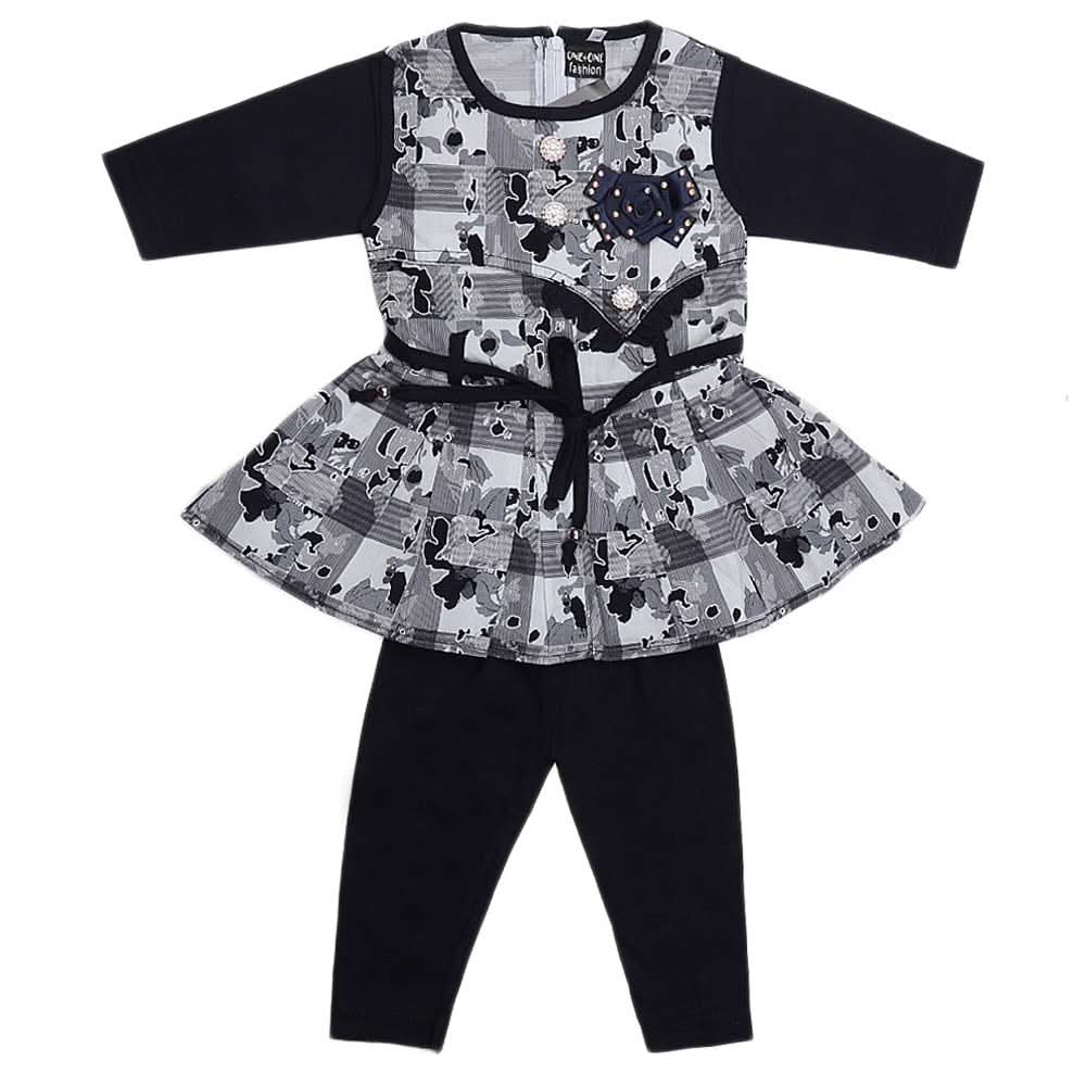Girls Embroidered Cotton Suit 2 Pcs - Navy Blue, Kids, Girls Sets And Suits, Chase Value, Chase Value