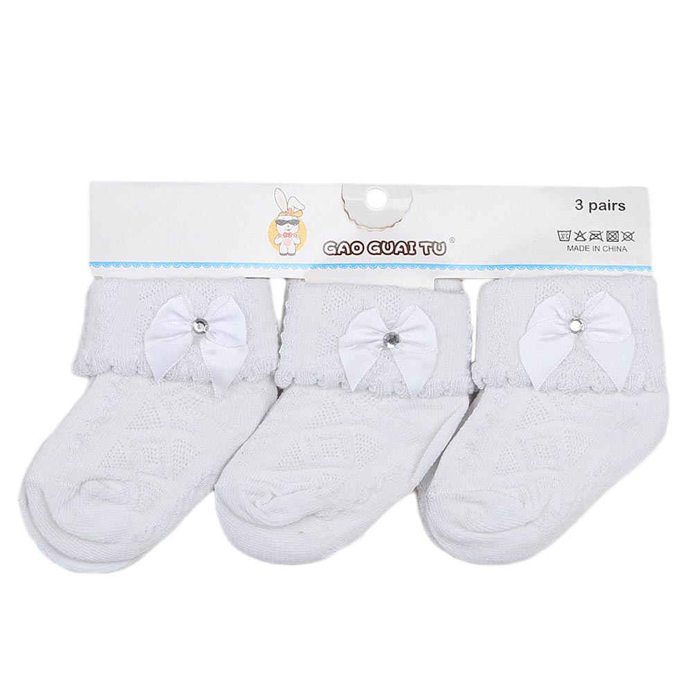 Kids Socks Pack Of 3 - White, Kids, Girls Socks, Chase Value, Chase Value