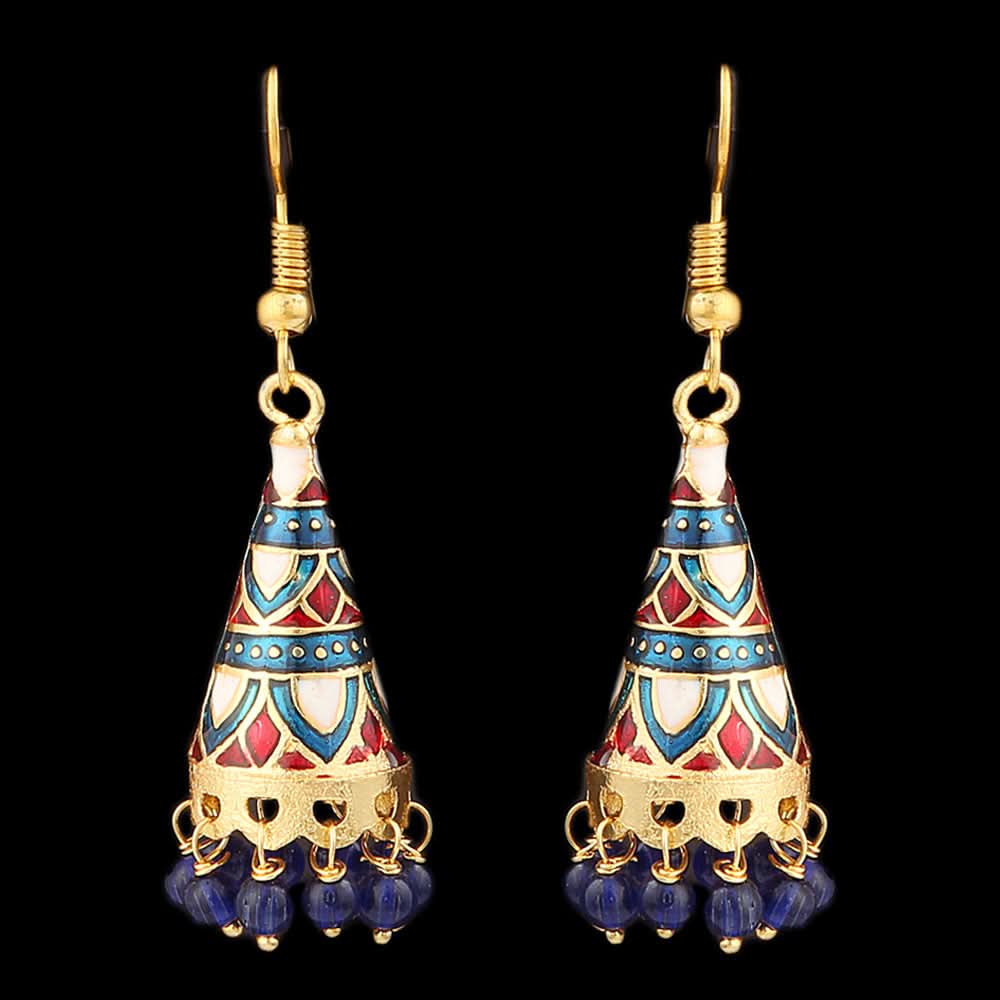 Women's Fancy Ear Jhumki - Golden - Blue, Jewellery, Chase Value, Chase Value