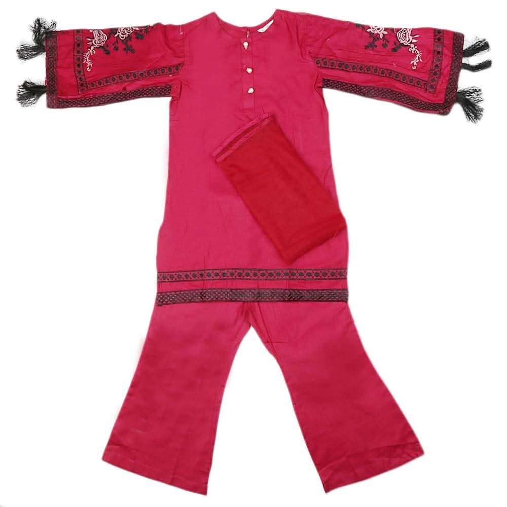 Girls Embroidered Cotton Suit 3 Pcs - Maroon, Kids, Girls Sets And Suits, Chase Value, Chase Value