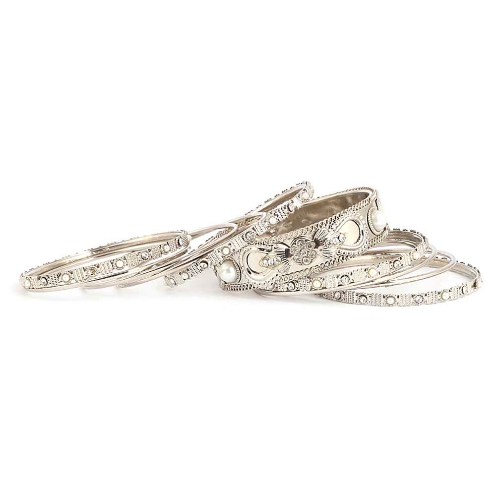 Women's Fancy Bangles 11 Pcs - Silver - test-store-for-chase-value