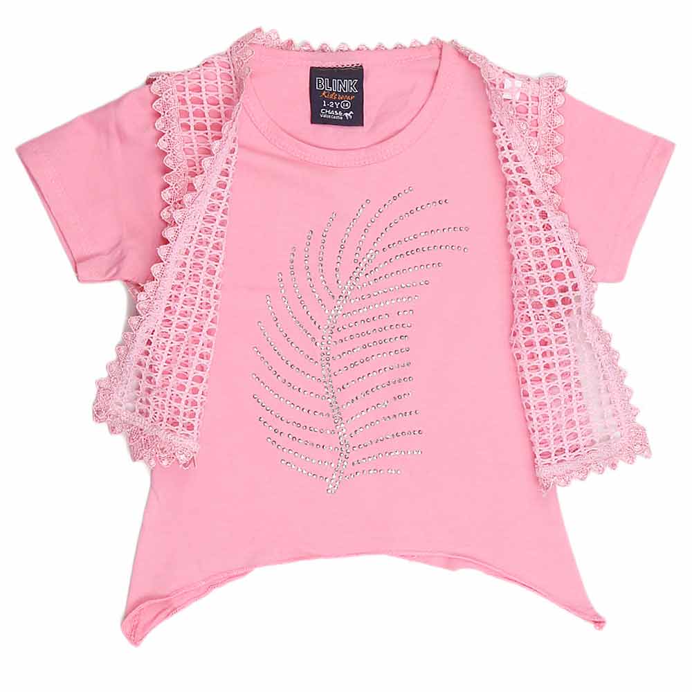Girls Half Sleeve Fancy T-Shirt 2 Pcs - Pink, Kids, Girls T-Shirts, Chase Value, Chase Value