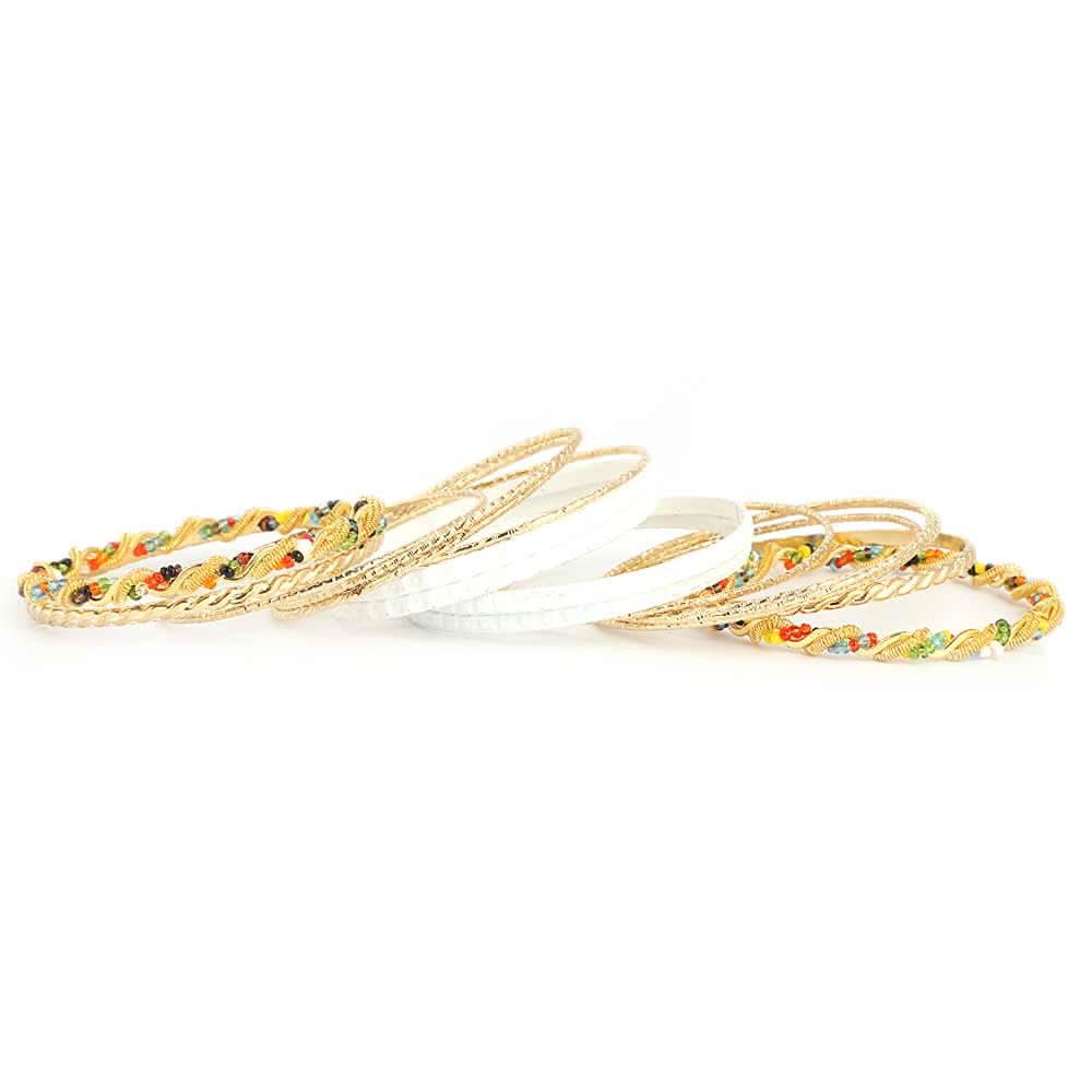 Women's Fancy Bangles 16 Pcs - Golden - White - test-store-for-chase-value