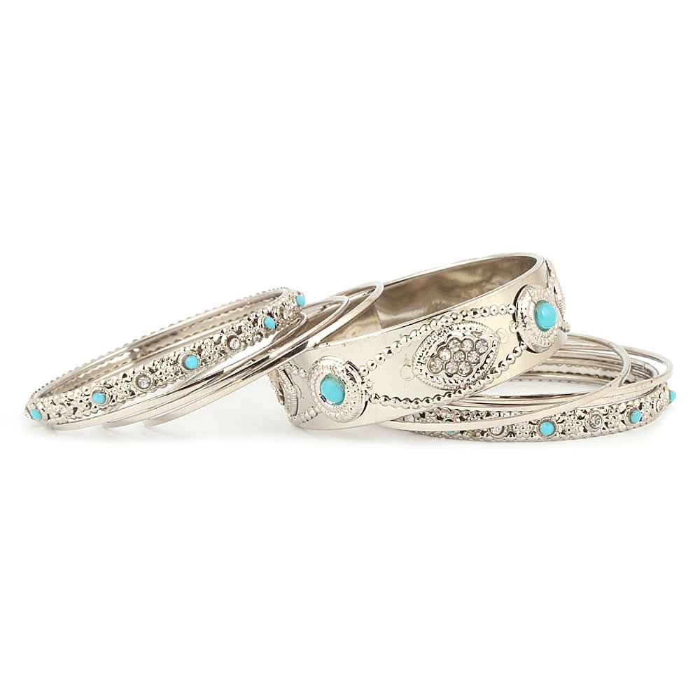 Women's Fancy Bangles 9 Pcs - Silver - test-store-for-chase-value
