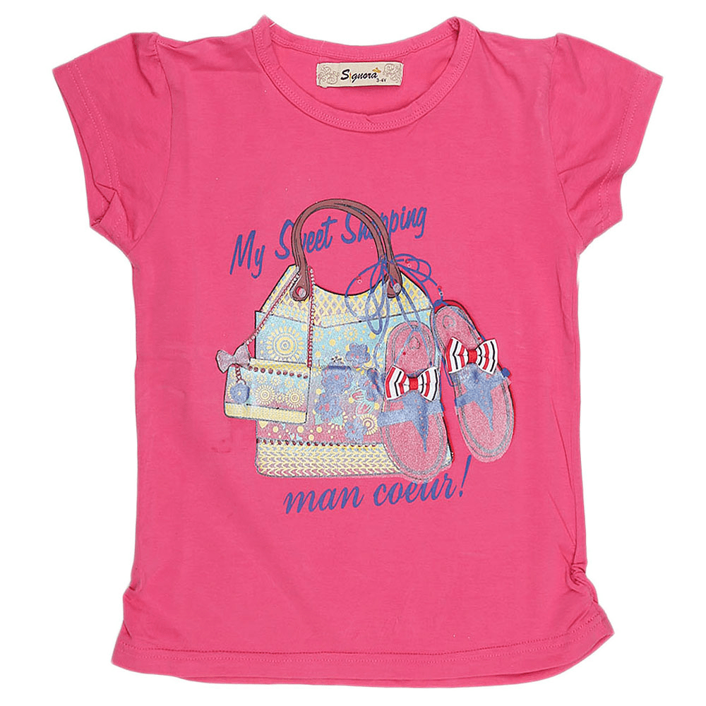Girls Half Sleeves T-Shirt 03 - Pink, Kids, Girls T-Shirts, Chase Value, Chase Value