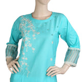 Women's Embroidered Kurti - Cyan, Women, Ready Kurtis, Chase Value, Chase Value