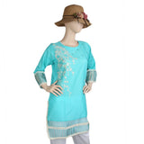 Women's Embroidered Kurti - Cyan, Women, Ready Kurtis, Chase Value, Chase Value