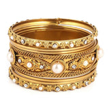 Women's Fancy Bangles 7 Pcs - Golden - White - test-store-for-chase-value
