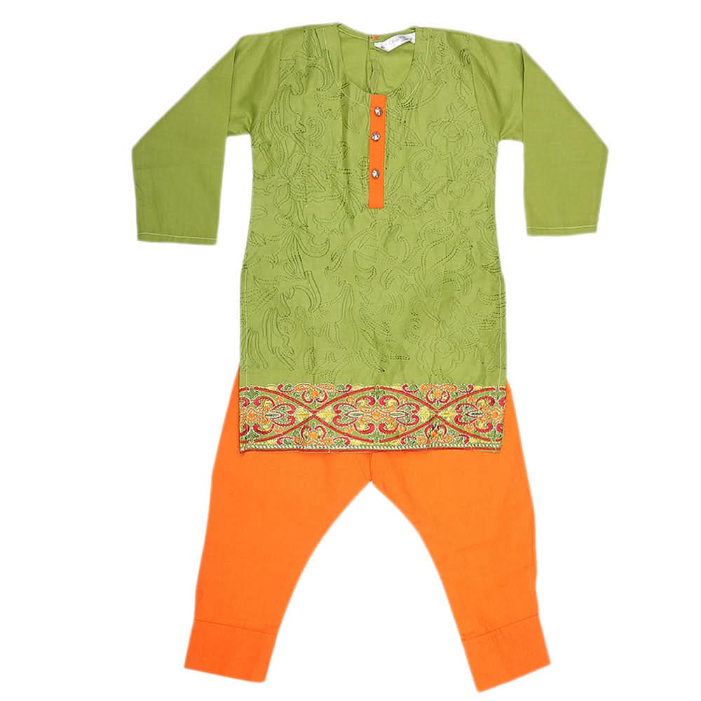 Girls Embroidered 2 Piece Suit - Light Green, Kids, Girls Sets And Suits, Chase Value, Chase Value