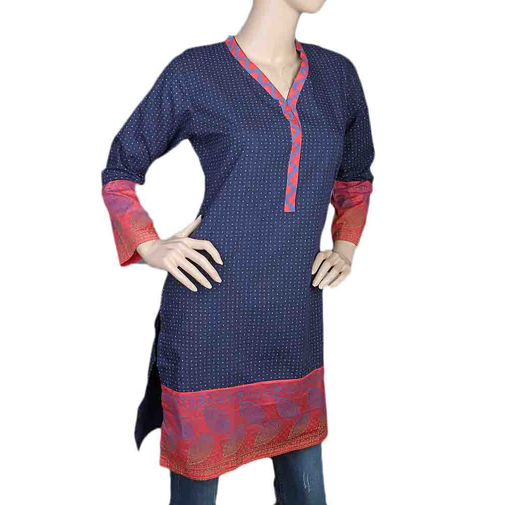 Women's Printed Cotton Kurti - Navy Blue, Women, Ready Kurtis, Chase Value, Chase Value