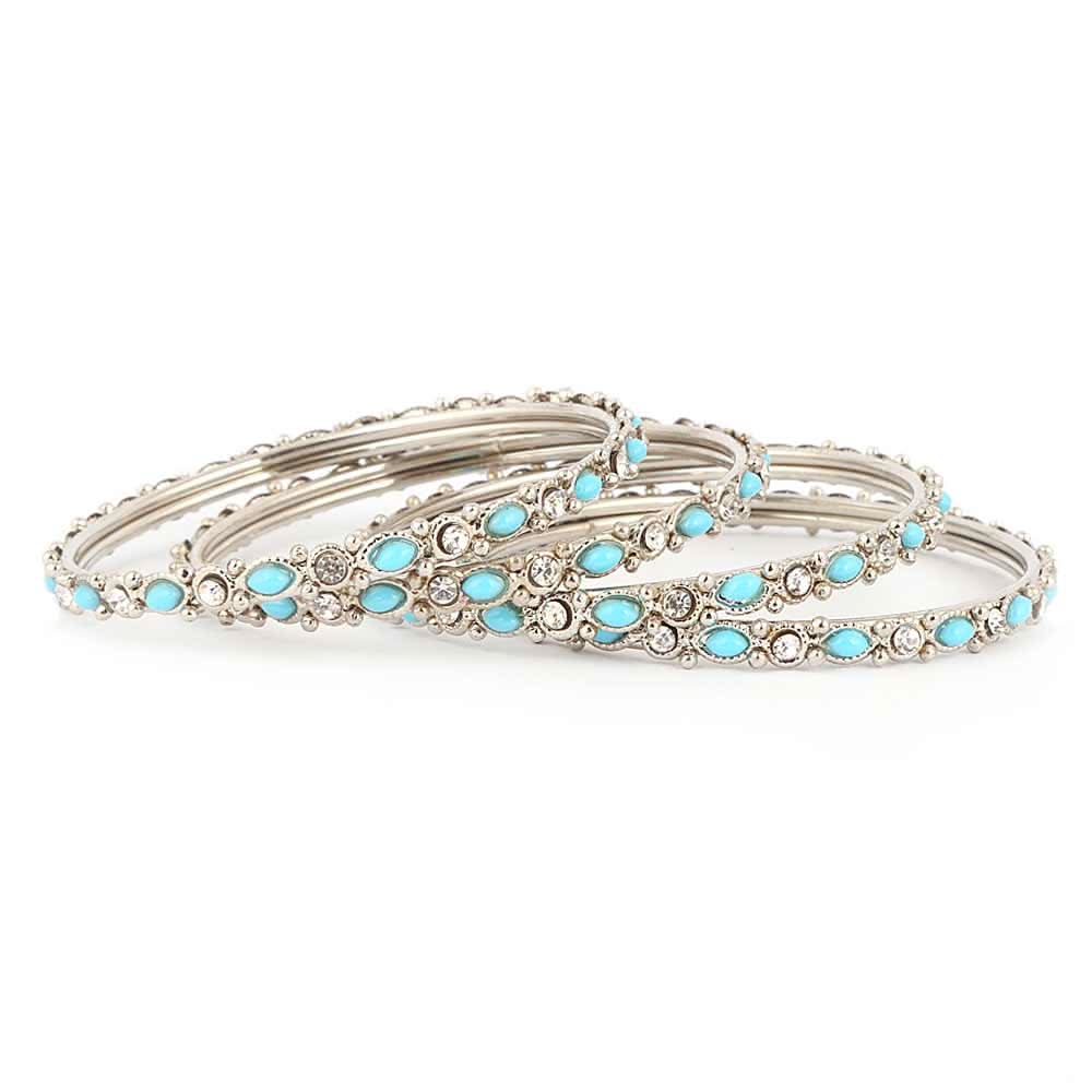 Girl's Fancy Bangles 4 Pcs - Silver - Blue - test-store-for-chase-value