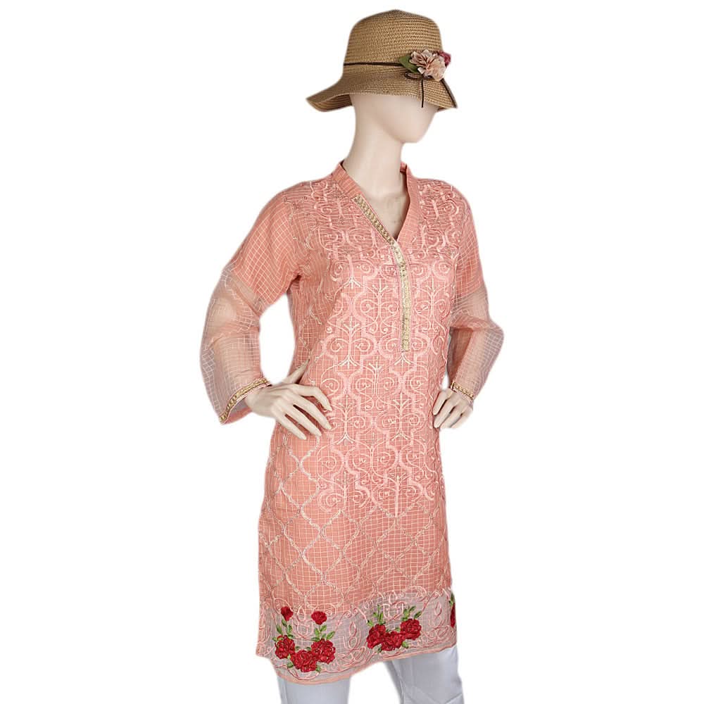 Women's Fancy Embroidered Kurti - Peach, Women, Ready Kurtis, Chase Value, Chase Value