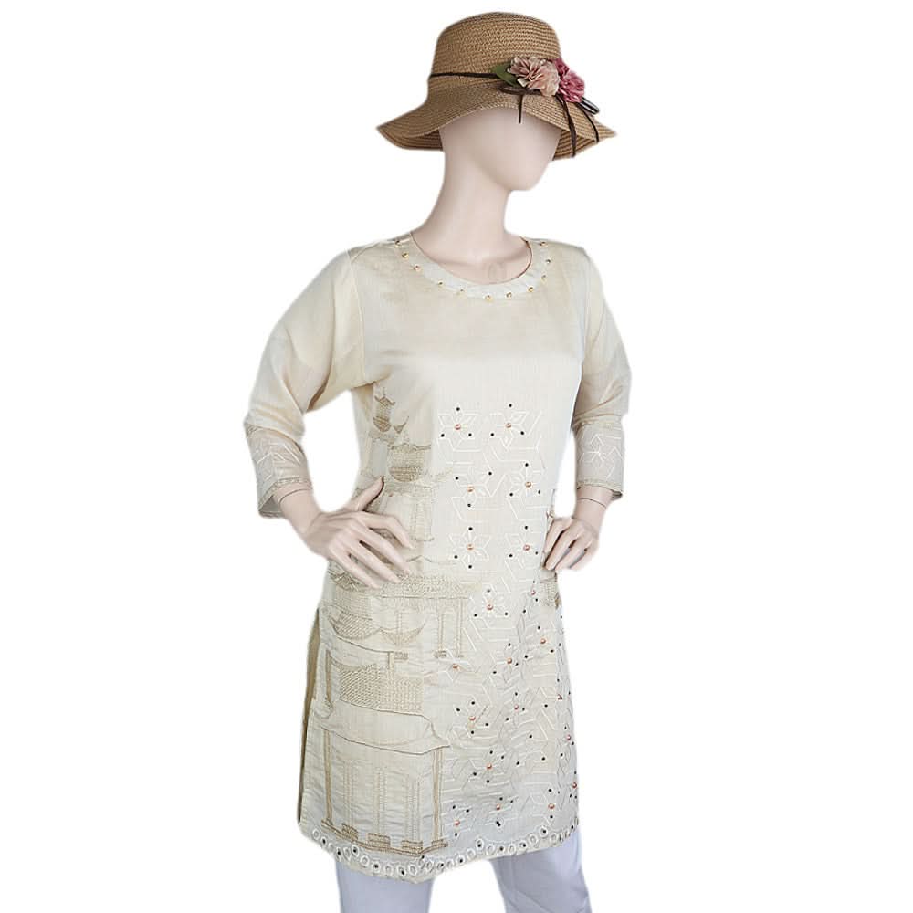 Women's Fancy Embroidered Kurti - Fawn, Women, Ready Kurtis, Chase Value, Chase Value