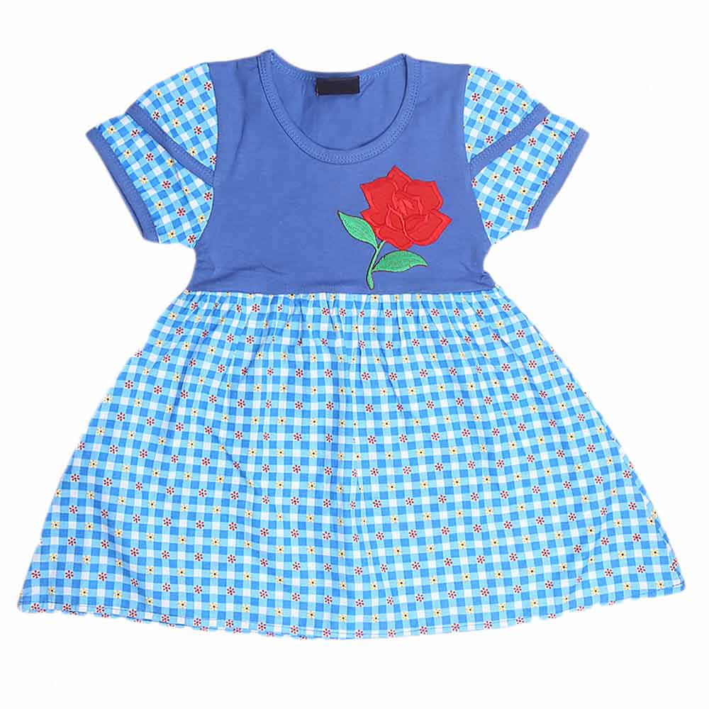 Girls Half Sleeve Fancy Frock - Blue - test-store-for-chase-value