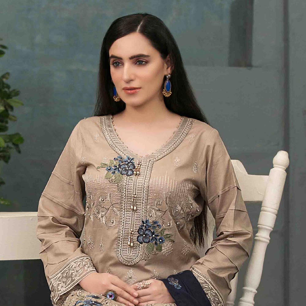 DELIA Boring Embroidered 3 Pcs Semi-Stitched Suit - 1241, Women, 3Pcs Shalwar Suit, Tawakkal Fabrics, Chase Value