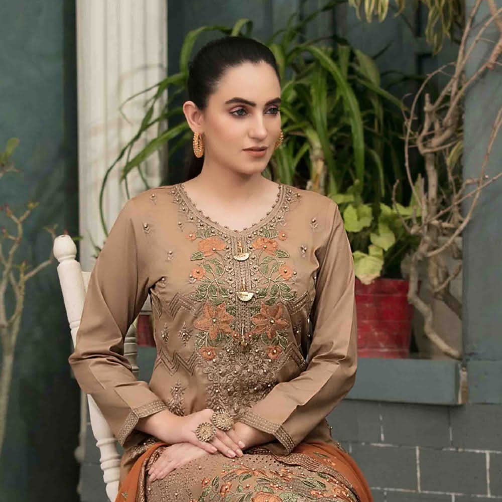 DELIA Boring Embroidered 3 Pcs Semi-Stitched Suit - 1242, Women, 3Pcs Shalwar Suit, Tawakkal Fabrics, Chase Value