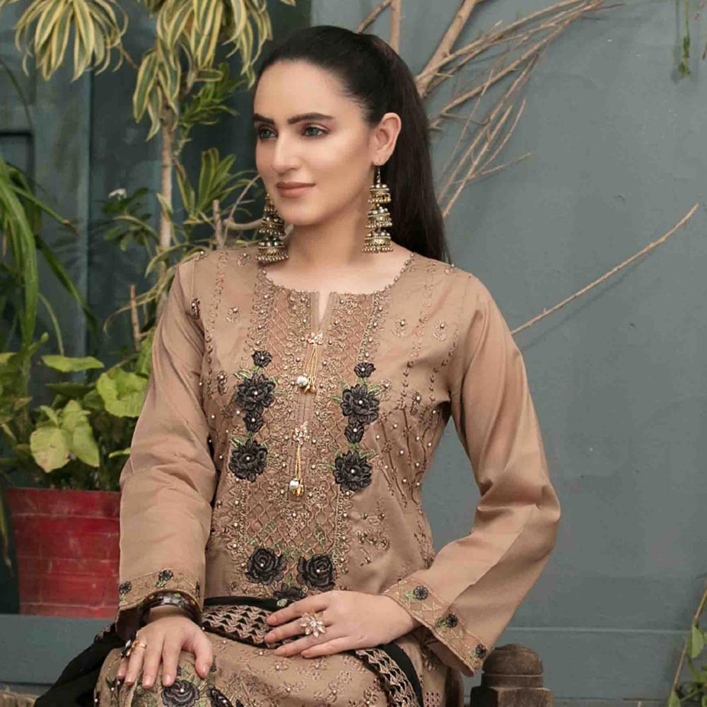 DELIA Boring Embroidered 3 Pcs Semi-Stitched Suit - 1243, Women, 3Pcs Shalwar Suit, Tawakkal Fabrics, Chase Value