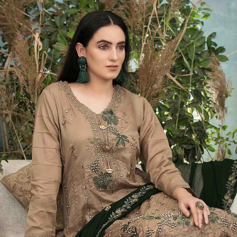 DELIA Boring Embroidered 3 Pcs Semi-Stitched Suit - 1244, Women, 3Pcs Shalwar Suit, Tawakkal Fabrics, Chase Value
