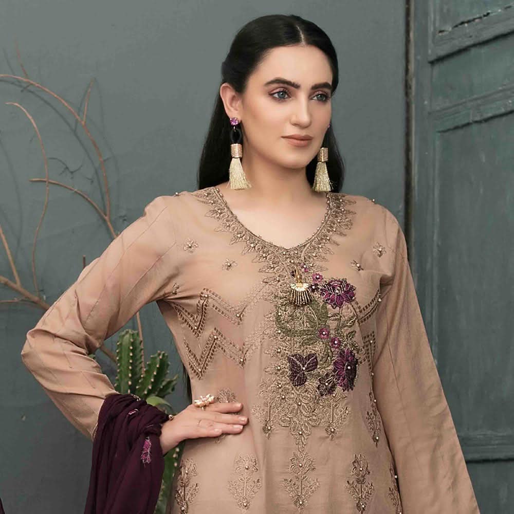 DELIA Boring Embroidered 3 Pcs Semi-Stitched Suit - 1247, Women, 3Pcs Shalwar Suit, Tawakkal Fabrics, Chase Value