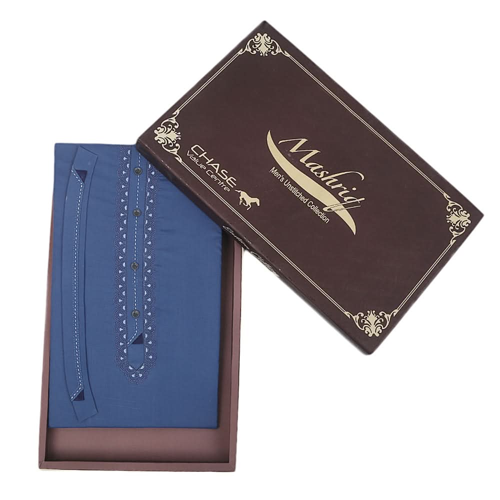 Men's Mashriq Embroidered Un-Stitched Suit - Dark Blue, Men, Unstitched Fabric, Chase Value, Chase Value