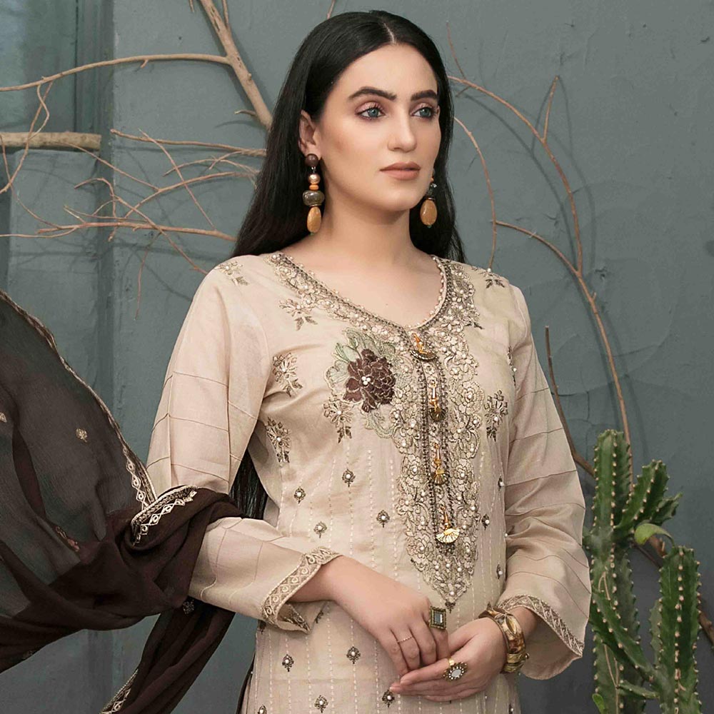 DELIA Boring Embroidered 3 Pcs Semi-Stitched Suit - 1248, Women, 3Pcs Shalwar Suit, Tawakkal Fabrics, Chase Value