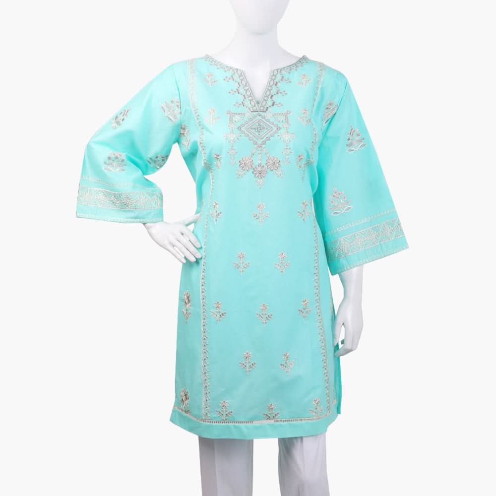 Women's Embroidered Kurti - Cyan, Women Ready Kurtis, Chase Value, Chase Value