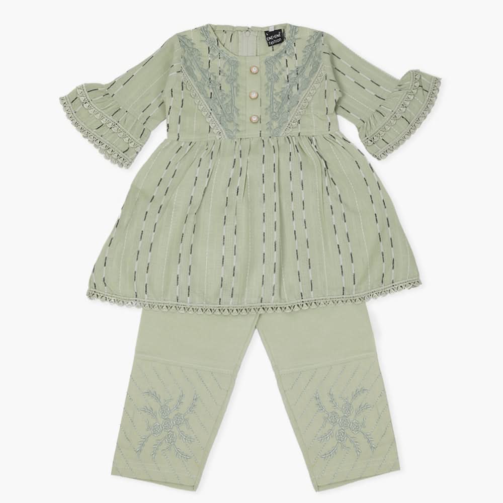 Girls Half Sleeves Suit - Light Green, Girls Suits, Chase Value, Chase Value