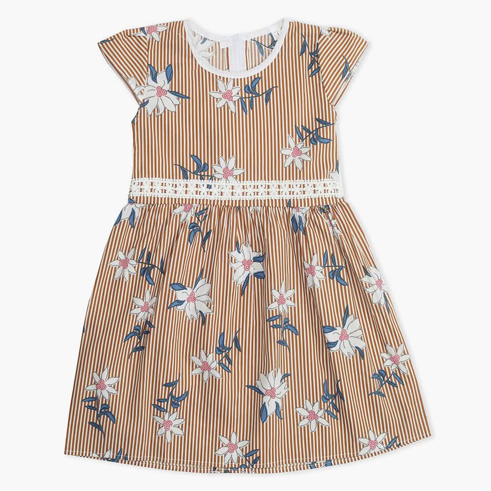 Girl's Cotton Frock - Brown, Girls Frocks, Chase Value, Chase Value