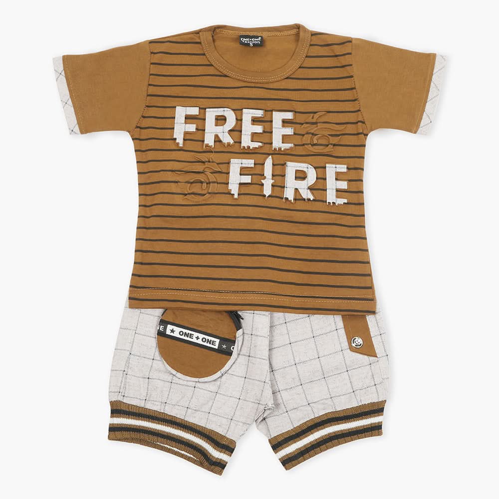 Boys Half Sleeves Suit - Dark Brown, Boys Sets & Suits, Chase Value, Chase Value