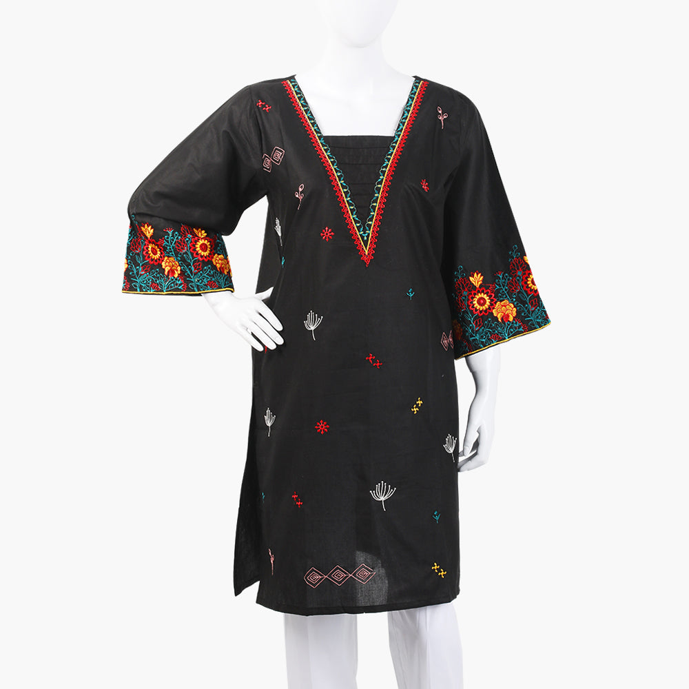 Women's Embroidered Kurti - Black, Women Ready Kurtis, Chase Value, Chase Value