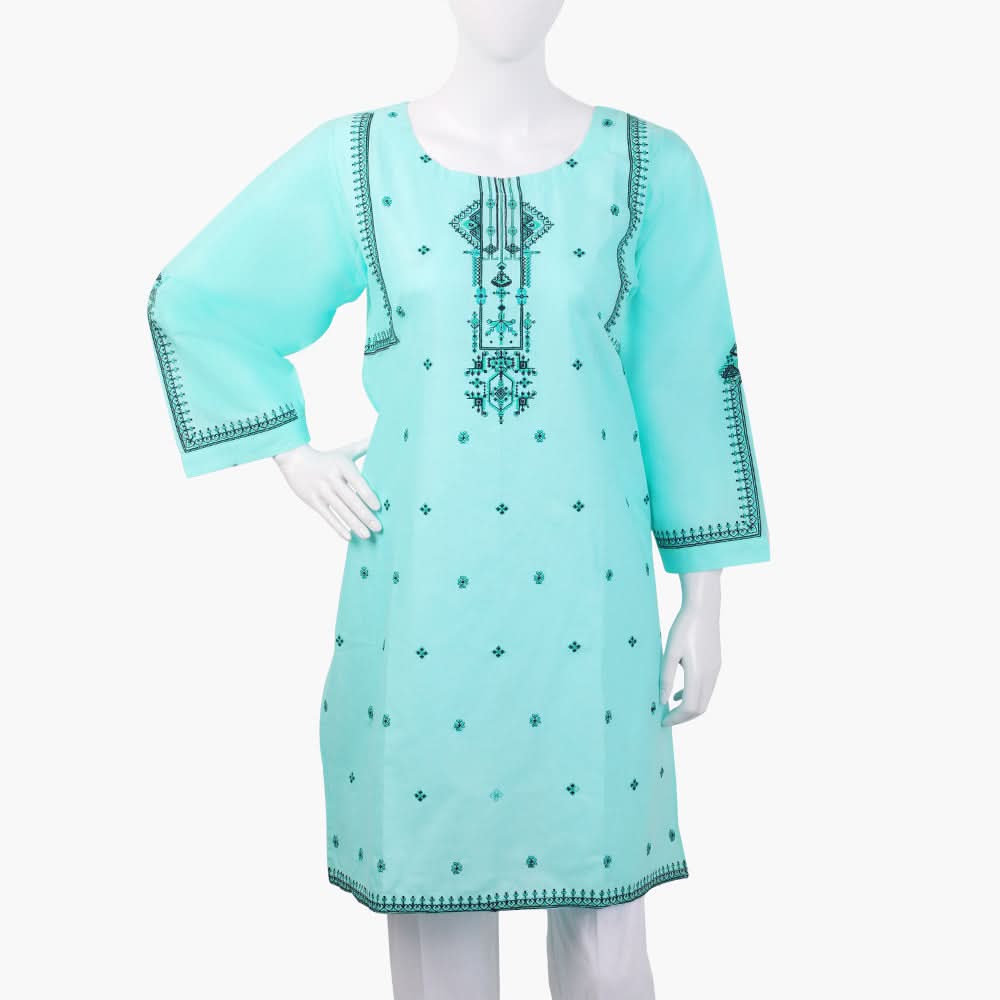 Women's Embroidered Kurti - Cyan, Women Ready Kurtis, Chase Value, Chase Value