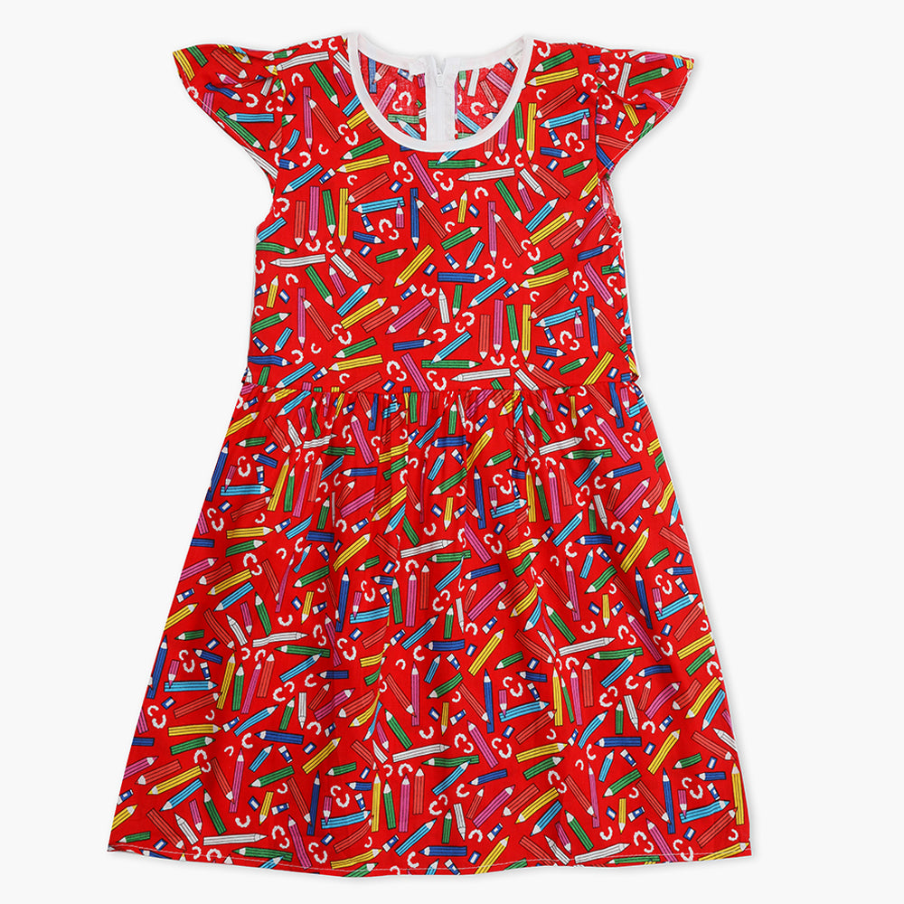 Girl's Cotton Frock - Red, Girls Frocks, Chase Value, Chase Value