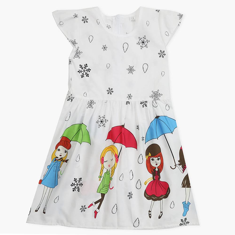 Girl's Cotton Frock - White, Girls Frocks, Chase Value, Chase Value