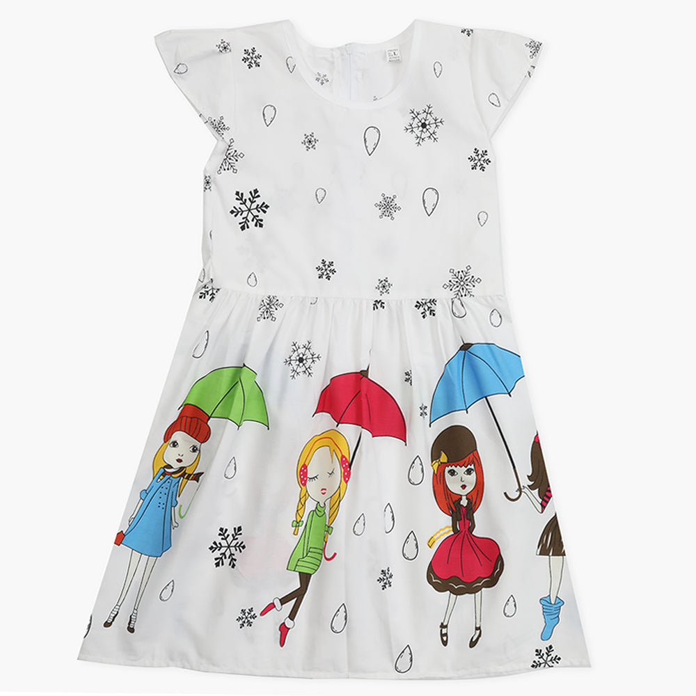 Girl's Cotton Frock - White, Girls Frocks, Chase Value, Chase Value