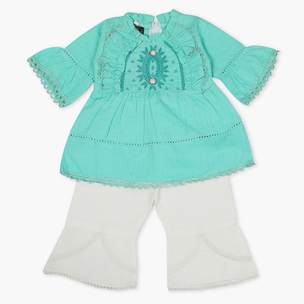 Girls Half Sleeves Suit - Sea Green, Girls Suits, Chase Value, Chase Value