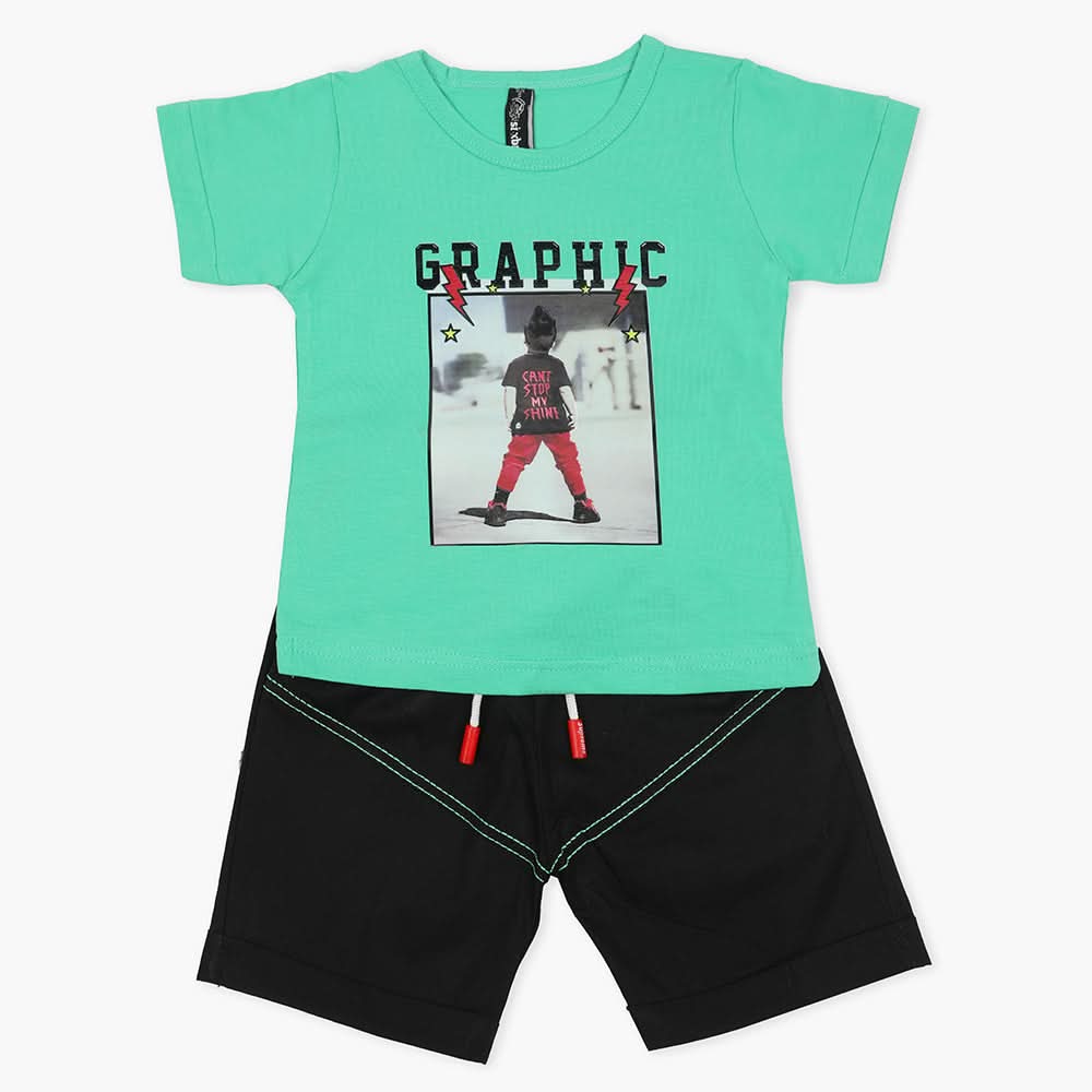 Boys Half Sleeves Short Suit - Green, Boys Sets & Suits, Chase Value, Chase Value