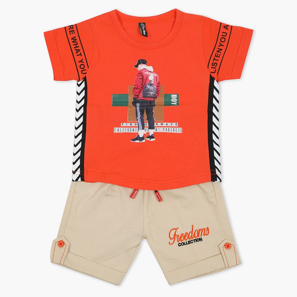Boys Half Sleeves Short Suit - Orange, Boys Sets & Suits, Chase Value, Chase Value