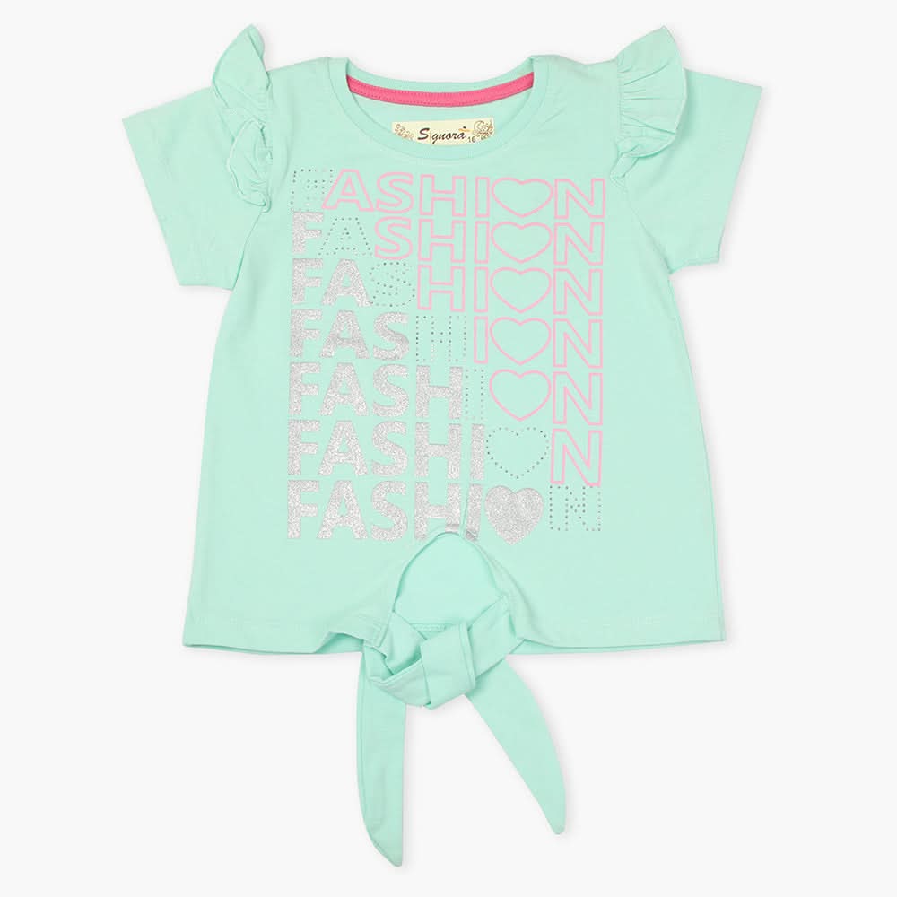Girls Half Sleeves T-Shirt - Cyan, Girls T-Shirts, Chase Value, Chase Value