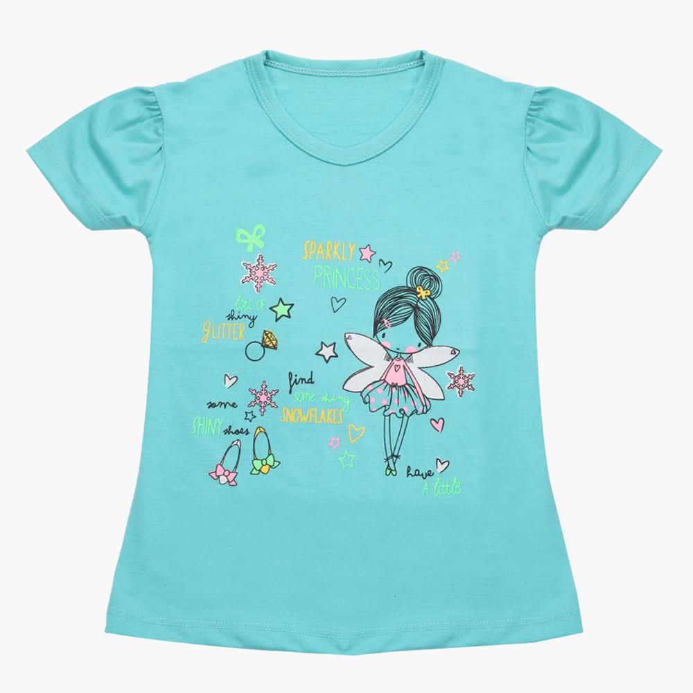 Girls Half Sleeves T-Shirt - Light Blue, Girls T-Shirts, Chase Value, Chase Value