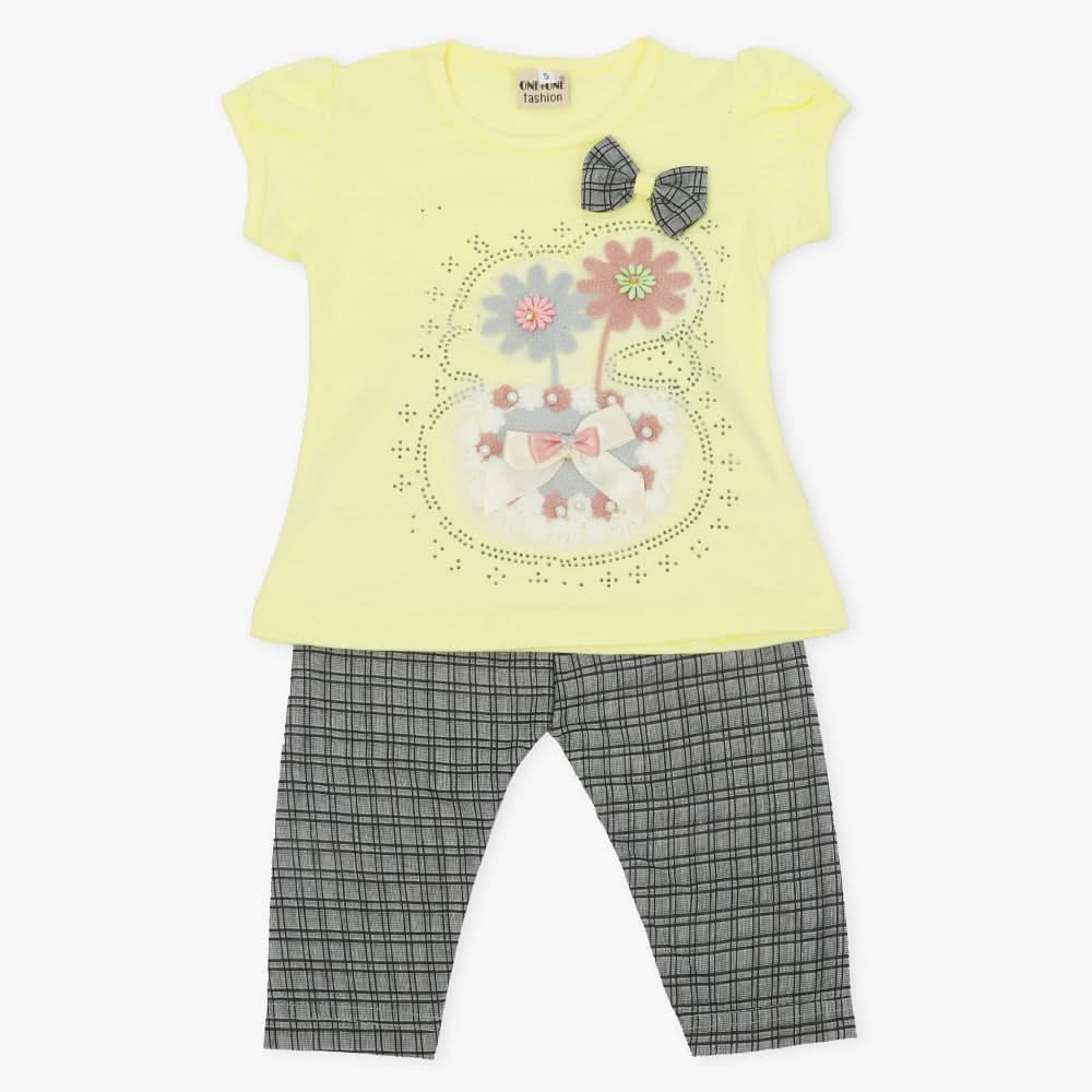 Girls Half Sleeves Suit - Lemon, Girls T-Shirts, Chase Value, Chase Value