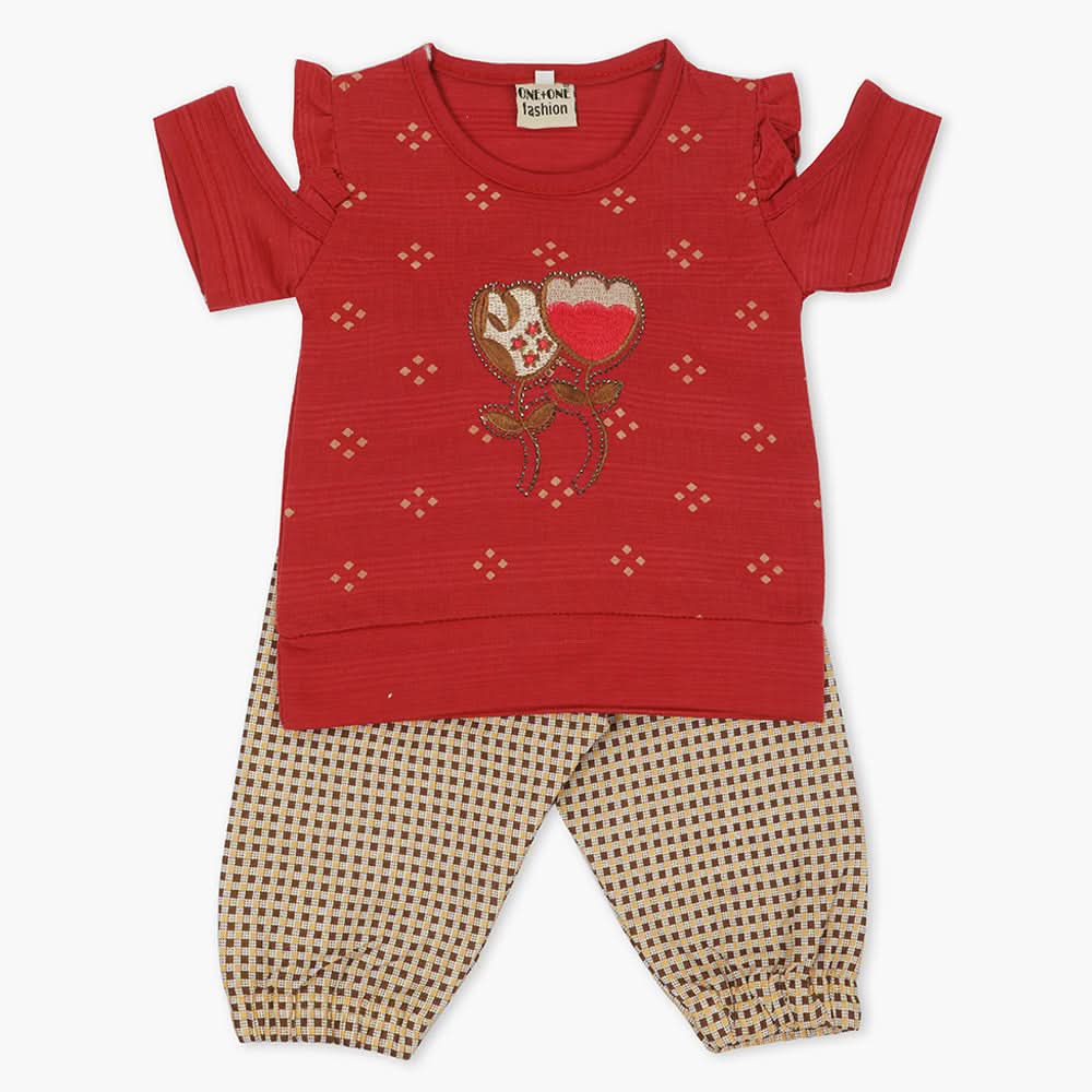 Girls Half Sleeves Suit - Red, Girls T-Shirts, Chase Value, Chase Value