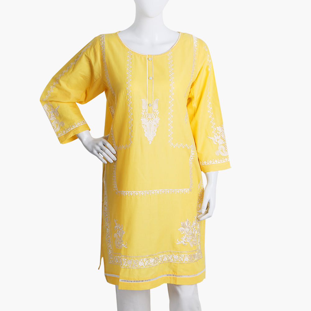 Women's Embroidered Kurti - Lemon, Women Ready Kurtis, Chase Value, Chase Value