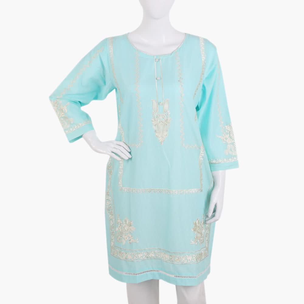 Women's Embroidered Kurti - Cyan, Women Ready Kurtis, Chase Value, Chase Value