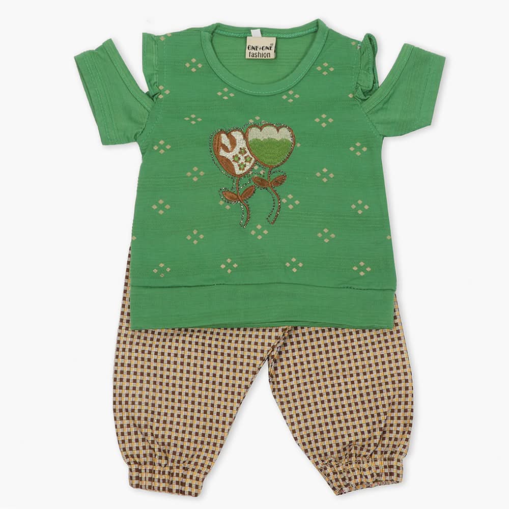 Girls Half Sleeves Suit - Green, Girls T-Shirts, Chase Value, Chase Value