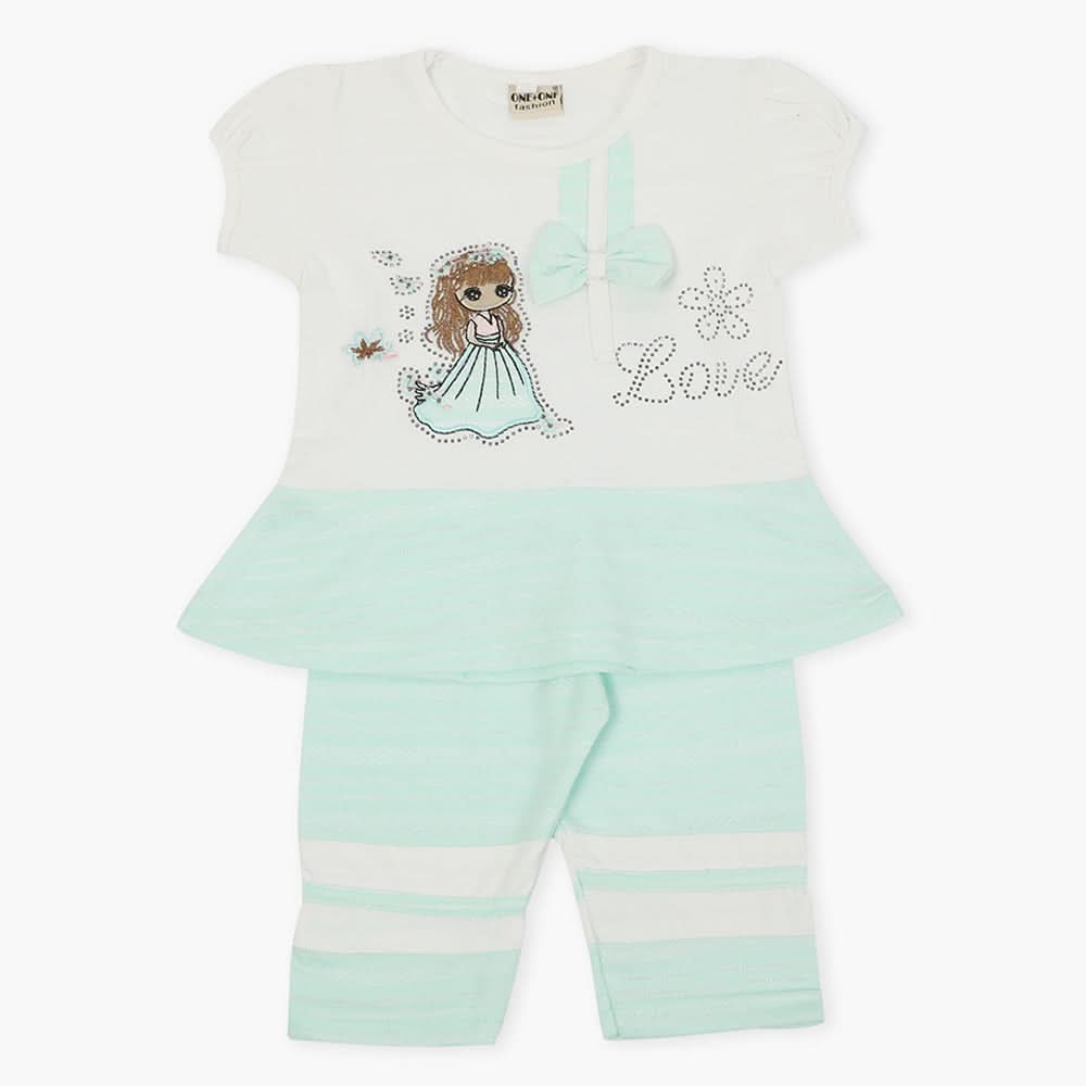 Girls Half Sleeves Suit - Cyan, Girls T-Shirts, Chase Value, Chase Value