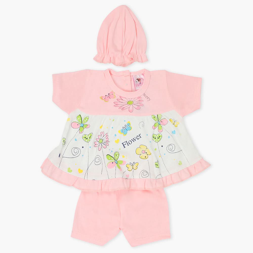Newborn Girls Half Sleeves Suit - Pink, Newborn Girls Sets & Suits, Chase Value, Chase Value