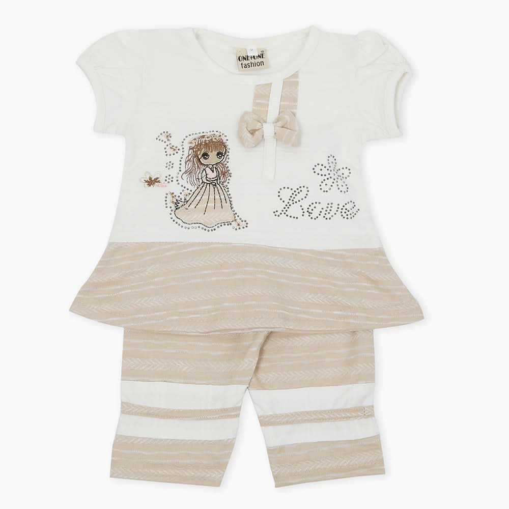 Girls Half Sleeves Suit - Beige, Girls T-Shirts, Chase Value, Chase Value
